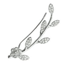 1x Rhodium on 925 Sterling Silver Leaf Daisy Flower Clear CZ Crystal French Hook Earwire Ear Cuff Wrap for Left Ear