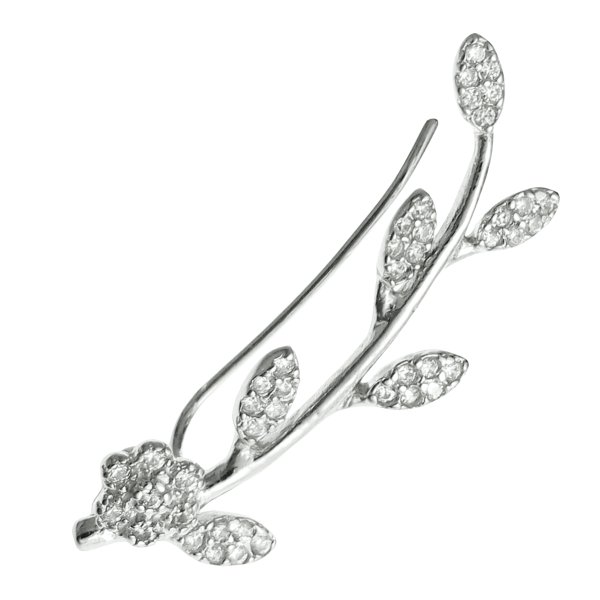 1x Rhodium on 925 Sterling Silver Leaf Daisy Flower Clear CZ Crystal French Hook Earwire Ear Cuff Wrap for Left Ear