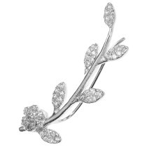 1x Rhodium on 925 Sterling Silver Leaf Daisy Flower Clear CZ Crystal French Hook Earwire Ear Cuff Wrap for Left Ear