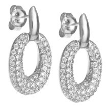 2x Rhodium on 925 Sterling Silver Oval Ring Clear CZ Crystal Dangle Charm Stud Post Earring