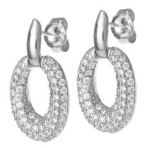 2x Rhodium on 925 Sterling Silver Oval Ring Clear CZ Crystal Dangle Charm Stud Post Earring