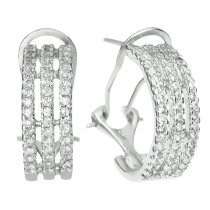 2x Rhodium on 925 Sterling Silver Half Hoop Clear CZ Crystal Huggie French Clip Earrings