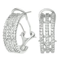 2x Rhodium on 925 Sterling Silver Half Hoop Clear CZ Crystal Huggie French Clip Earrings