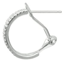 2x Rhodium on 925 Sterling Silver Half Hoop Clear CZ Crystal Huggie French Clip Earrings