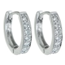 2 x Rhodium on 925 Sterling Silver Clear CZ Crystal Ring Huggie Hoop Earwire Earrings