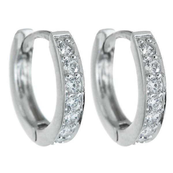 2 x Rhodium on 925 Sterling Silver Clear CZ Crystal Ring Huggie Hoop Earwire Earrings