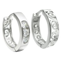 2 x Rhodium on 925 Sterling Silver Bali Flower Clear CZ Crystal Ring Hoop Dangle Stud Earwire Huggie Earrings