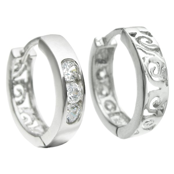 2 x Rhodium on 925 Sterling Silver Bali Flower Clear CZ Crystal Ring Hoop Dangle Stud Earwire Huggie Earrings