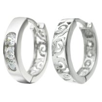 2 x Rhodium on 925 Sterling Silver Bali Flower Clear CZ Crystal Ring Hoop Dangle Stud Earwire Huggie Earrings