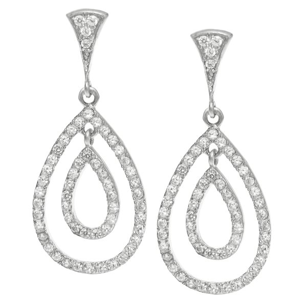 2x Rhodium on 925 Sterling Silver Teardrop Ring Loop Dangle Clear CZ Crystal Charm Chandelier Drop Earring Stud Post