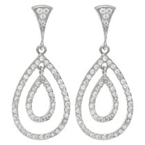 2x Rhodium on 925 Sterling Silver Teardrop Ring Loop Dangle Clear CZ Crystal Charm Chandelier Drop Earring Stud Post