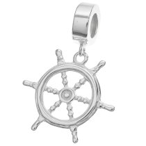 925 Sterling Silver Ship Helm Rudder Dangle Bead for European Charm Bracelets