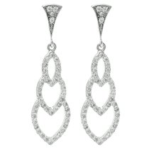 2x Rhodium on 925 Sterling Silver Clear CZ Crystal Triple Leaf Dangle Charm Drop Earring Stud Post