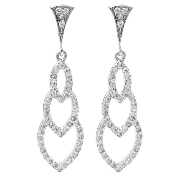 2x Rhodium on 925 Sterling Silver Clear CZ Crystal Triple Leaf Dangle Charm Drop Earring Stud Post
