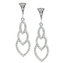2x Rhodium on 925 Sterling Silver Clear CZ Crystal Triple Leaf Dangle Charm Drop Earring Stud Post