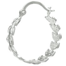 2x Rhodium on 925 Sterling Silver Clear CZ Crystal Olive Leaf Crown Ring Hoop Huggie Earring