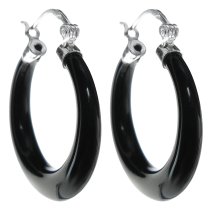 2x 925 Sterling Silver Natural 20mm Black Onyx Ring Drop Hoop Huggie Earring