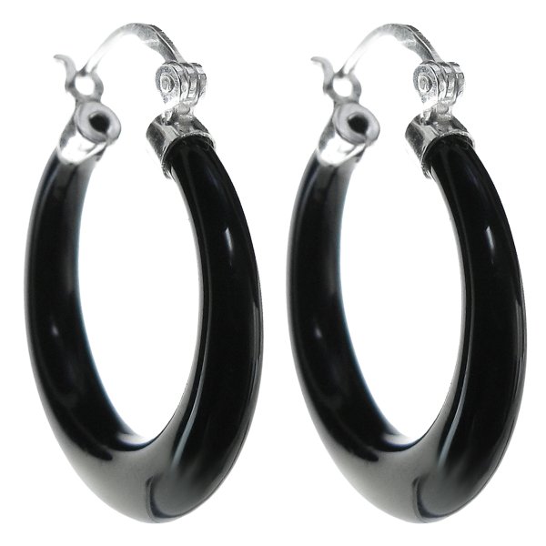 2x 925 Sterling Silver Natural 20mm Black Onyx Ring Drop Hoop Huggie Earring
