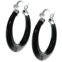 2x 925 Sterling Silver Natural 20mm Black Onyx Ring Drop Hoop Huggie Earring