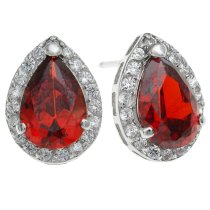 2x Rhodium on 925 Sterling Silver Teardrop Red Clear CZ Crystal Earring Stud Post