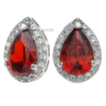 2x Rhodium on 925 Sterling Silver Teardrop Red Clear CZ Crystal Earring Stud Post