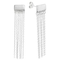 2x 925 Sterling Silver Plain Rectangle Tassel Chain Earring Stud Post