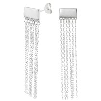 2x 925 Sterling Silver Plain Rectangle Tassel Chain Earring Stud Post