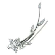 1x Rhodium on 925 Sterling Silver Flower Leaf Clear CZ Crystal French Hook Ear Cuff Wrap Earring for Left Ear