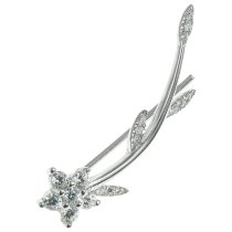 1x Rhodium on 925 Sterling Silver Flower Leaf Clear CZ Crystal French Hook Ear Cuff Wrap Earring for Left Ear
