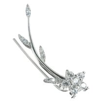 1x Rhodium on 925 Sterling Silver Flower Leaf Clear CZ Crystal French Hook Ear Cuff Wrap Earring for Right Ear