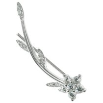 1x Rhodium on 925 Sterling Silver Flower Leaf Clear CZ Crystal French Hook Ear Cuff Wrap Earring for Right Ear