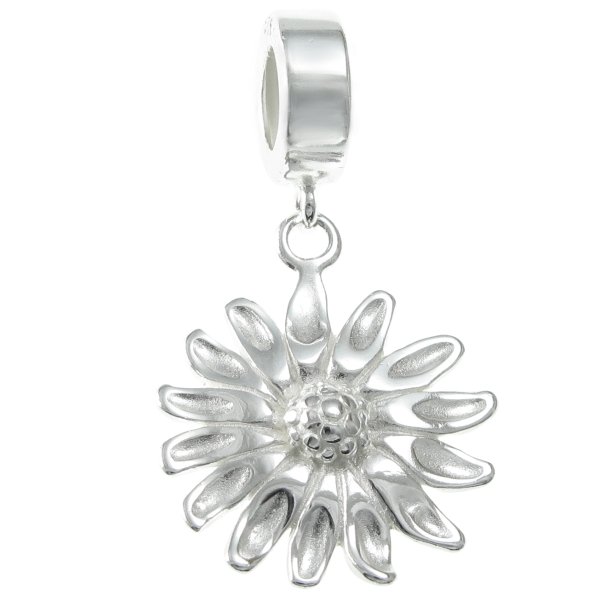 925 Sterling Silver Daisy Sun Flower Dangle Bead for European Charm Bracelets