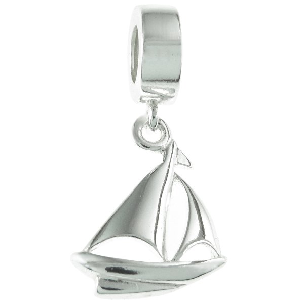 925 Sterling Silver Yacht Sailboat Dangle Bead for European Charm Bracelets