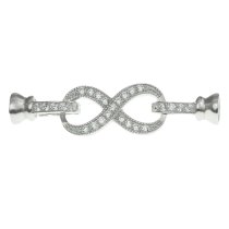 1 Set Rhodium on 925 Sterling Silver Infinity Clear CZ Crystal Pearl Necklace / Bracelet End Cap Connector Bail Clasp