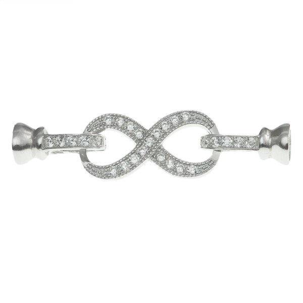 1 Set Rhodium on 925 Sterling Silver Infinity Clear CZ Crystal Pearl Necklace / Bracelet End Cap Connector Bail Clasp