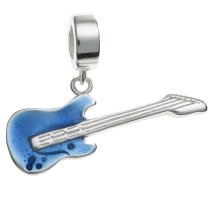 925 Sterling Silver Electric Bass Guitar Music Band Enamel Dangle Bead for European Charm Bracelets
