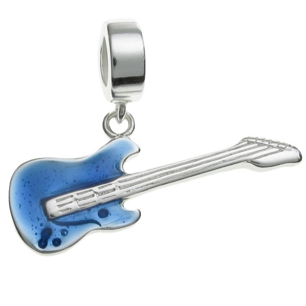 925 Sterling Silver Electric Bass Guitar Music Band Enamel Dangle Bead for European Charm Bracelets