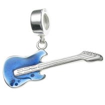 925 Sterling Silver Electric Bass Guitar Music Band Enamel Dangle Bead for European Charm Bracelets
