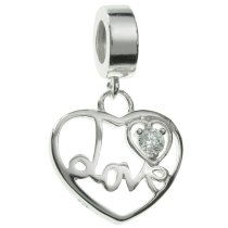 925 Sterling Silver Filigree Love Heart Clear CZ Crystal Dangle Bead for European Charm Bracelets