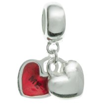 925 Sterling Silver Valentine Love You & Me Forever Red Enamel Dangle Bead for European Charm Bracelets