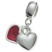 925 Sterling Silver Valentine Love You & Me Forever Red Enamel Dangle Bead for European Charm Bracelets