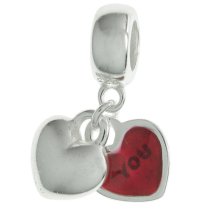 925 Sterling Silver Valentine Love You & Me Forever Red Enamel Dangle Bead for European Charm Bracelets