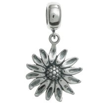 Antique 925 Sterling Silver Daisy Sun Flower Dangle Bead for European Charm Bracelets