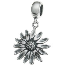 Antique 925 Sterling Silver Daisy Sun Flower Dangle Bead for European Charm Bracelets