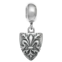 Antique 925 Sterling Fleur-de-lis Flower Scout Shield Dangle Bead for European Charm Bracelets