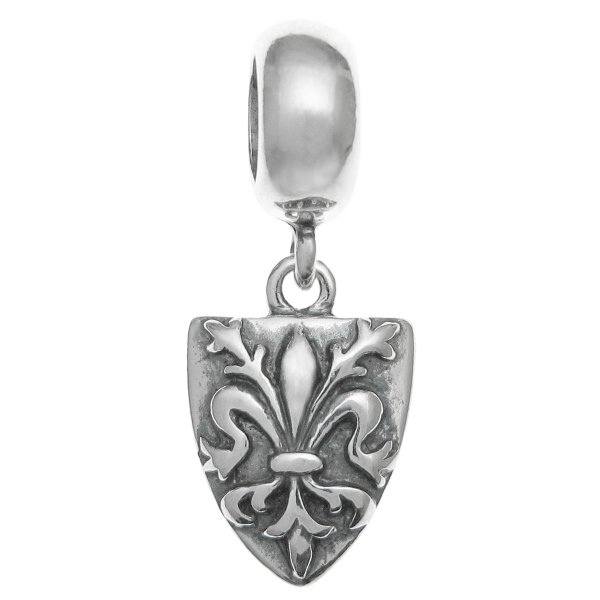 Antique 925 Sterling Fleur-de-lis Flower Scout Shield Dangle Bead for European Charm Bracelets