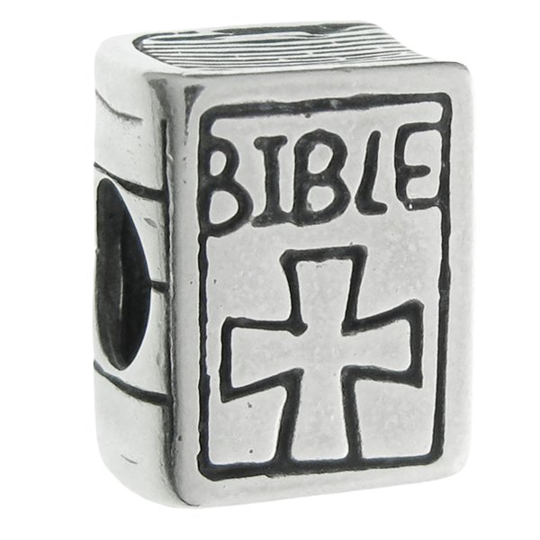 Antique 925 Sterling Silver Christian Bible Book Cross Bead for European Charm Bracelets