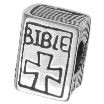 Antique 925 Sterling Silver Christian Bible Book Cross Bead for European Charm Bracelets