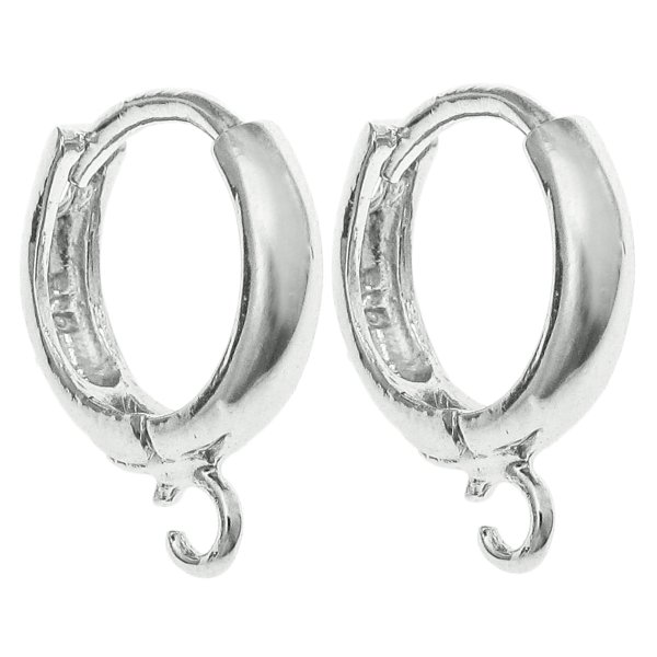 2 x Rhodium on 925 Sterling Silver Hoop Ring Huggie Dangle Earring Connector