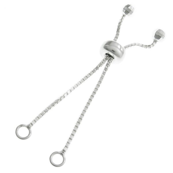 Rhodium on Sterling Silver Stopper Adjustable Box Chain Necklace Bracelet Extender 2" with Disco Ball Bead Ends